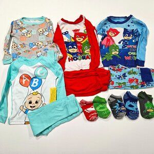 4T Cocomelon & PJ Masks Pajama Lot 👕🛌 – 4 Long Sleeve Sets + Socks